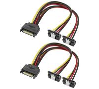 MEIRIYFA SATA 15Pin Power Y Splitter Cable, SATA 15 Pin Male to Dual Female Right Angle Connectors Adapter Power Cable 18AWG for Hard Drive Disks, SATA, HDD, SSD (2Pack, 20CM)