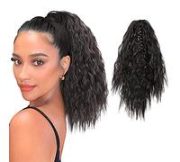 MEIRIYFA Short Black Ponytail Extension Curly Wavy Ponytail Extension Clip In On Ponytail Synthetic Hair Piece Heat Resistant for Daily Use 40 cm