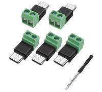 MEIRIYFA USB Type C Solderless Connector Screw Terminal Adapter USB C Male to 2 Pin Terminal Block 5V 1.5A for Repair Power Charging DIY - 5PCS