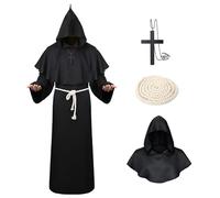 MEIRRAI Monk Robe Priest Robe Halloween Costume with Hood and Cross Ornament, Hood Women Men for Theme Party Fancy Dress (Black, XL)