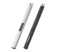 MEIRUBY 2 Pack Electric Candle Lighter, Christmas Stocking Fillers Women Mom Housewarming Birthday Gifts for Women, USB Arc Rechargeable Windproof Long Lighter for Candle BBQ Black/Silver