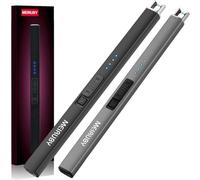 MEIRUBY 2 Pack Electric Candle Lighter - Long, Rechargeable, Arc, Windproof, Flameless Lighters for Candle, Camping, BBQ, Birthday Gifts - Black, Gray