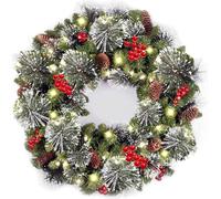 Meiruier 40cm Christmas Wreath LED Light Front Door Hanging Garland Spruce Wreaths Holiday Home Decorations Xmas Decor for Indoor and Outdoor Christmas Rattan, Green-2