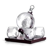 Meiruyu Whiskey Decanter Set with 4 Etched Globe Whisky Glasses. Planet Earth Pattern. Crafted Sailing Ship Shaped Glass Bottle Durable Best Gifts for Father & Husband