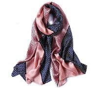 MEISEE 100% Mulberry Silk Long Scarf for Women Large Oblong Sunscreen Shawls Wraps Neck Headscarf Hair Wraps with Gift Packed, Pink+dark Blue, 67*21in