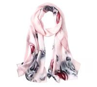 MEISEE 100% Mulberry Silk Long Scarf for Women Large Oblong Sunscreen Shawls Wraps Neck Headscarf Hair Wraps Gift Packed, Pink Gray Flowers, 67 * 21in