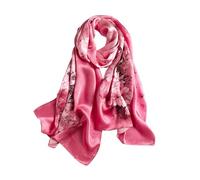 MEISEE 100% Mulberry Silk Long Scarf for Women Large Oblong Sunscreen Shawls Wraps Neck Headscarf Hair Wraps Gift Packed, 23-pink Flower, 67*21in
