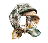 MEISEE 100% Mulberry Silk Scarfs Small Square Scarf 21" x 21" Neck Scarf Breathable Lightweight for Women Gift Packed, Yellow Green Flowers, samll