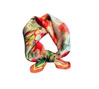 MEISEE 100% Mulberry Silk Scarfs Small Square Scarf 21" x 21" Neck Scarf Breathable Lightweight for Women Gift Packed, Red and Green Gardens, Small