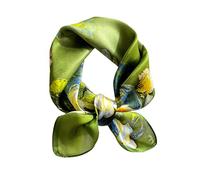 MEISEE 100% Pure Mulberry Silk Scarf 21" Square Scarf Neckerchief Headscarf Breathable Lightweight for Women Gift Packed, M3 Green Flower, 21in