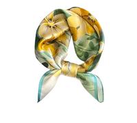 MEISEE 100% Pure Mulberry Silk Scarf 21" Square Scarf Neckerchief Headscarf Breathable Lightweight for Women Gift Packed, M3 Yellow Green Flower, 21in