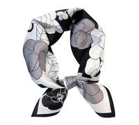 MEISEE 100% Pure Mulberry Silk Scarf 21" Square Scarf Neckerchief Headscarf Breathable Lightweight for Women Gift Packed, Black White Flowers, 21in