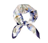 MEISEE 100% Pure Mulberry Silk Scarf 21" Square Scarf Neckerchief Headscarf Breathable Lightweight for Women Gift Packed, M3 Blue+white Flower, 21in
