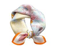 MEISEE 100% Pure Mulberry Silk Scarf 21" Square Scarf Neckerchief Headscarf Breathable Lightweight for Women Gift Packed, M3 Orange Beige Flower, 21in