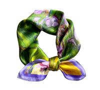 MEISEE 100% Pure Mulberry Silk Scarf 21" Square Scarf Neckerchief Headscarf Breathable Lightweight for Women Gift Packed, M3 Green+purple, 21in