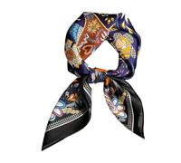 MEISEE 100% Pure Mulberry Silk Scarf 26" Square Scarf Neckerchief Headscarf Breathable Lightweight for Women Gift Packed, Deep Blue Flower, 27in