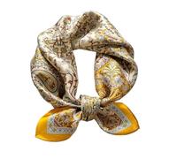 MEISEE Mulberry Silk Scarfs Women Small Square Scarf 21" x 21" Breathable Lightweight Neckerchief Headscarf, Yellow Cashew Flower, 21in