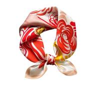 MEISEE Mulberry Silk Scarfs Women Small Square Scarf 21" x 21" Breathable Lightweight Neckerchief Headscarf, Red and White Flowers, 21in