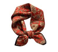 MEISEE Mulberry Silk Scarfs Women Small Square Scarf 21" x 21" Breathable Lightweight Neckerchief Headscarf, Red + Gold, 21in