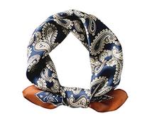 MEISEE Mulberry Silk Scarfs Women Small Square Scarf 21" x 21" Breathable Lightweight Neckerchief Headscarf, A-blue + Coffee-10, 53cm*53cm
