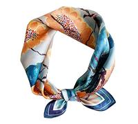 MEISEE Pure Mulberry Silk Women's Small Square Scarf 21" x 21" Breathable Lightweight Neckerchief Printed Headscarf - Blue - Small
