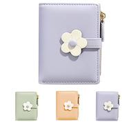 MEISEE Small Wallet for Girls Women Tri-folded Wallet Cash Pocket flowers Print Card Holder Coin Purse with ID Window elegant youthful and cute…, 3-purple, Compact