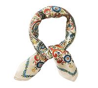 MEISEE Women's 21 Silk Scarfs, Light Khaki Background/White Flower-10, 53cm53cm
