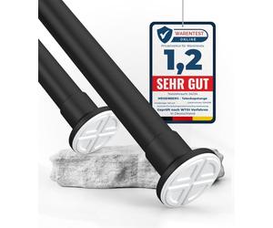 MEISENBERG Extendable Curtain Poles Matte Black, Shower Poles Extendable No Drill 90-160 cm - Ø 25 mm Diameter, Net Curtain Wire and Hooks - for Bathroom, Bedroom Window and Kitchen