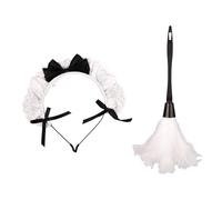 MEISH 2 Pack French Maid Accessory Set Accessory Ruffled Lace Headband Feather Duster Lolita Headband for Women Girl Halloween Party Decoration