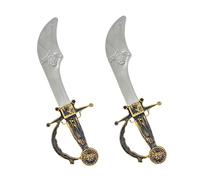 MEISH 2 Pcs Pirate Swords Plastic Bronze-Colored Sabre Fake Medieval Prop Sword Pirate Party Toy Pretend Weapons for Costume Accessories Halloween Supplies,32*11cm