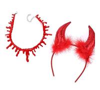 MEISH 2 Pieces Halloween Devil Accessories Dripping Blood Necklace Red Demon Hair Hoop Vampire Costume Accessories for Cosplay Fancy Dress Party