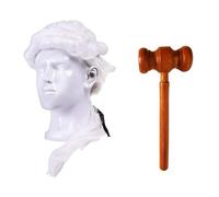 MEISH 2 Pieces Judge Costume Accessories Judge Court Lawyer Wig Mini Wooden Judge Gavel Props Party Costume Accessories for Cosplay Role-playing