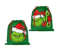 MEISH 2pcs The Grinch Green Christmas Bags 24×26cm Xmas Drawstring Bags Reusable Xmas Canvas Gift Bags Funny Cartoon Character Candy Bags for Christmas Halloween Party