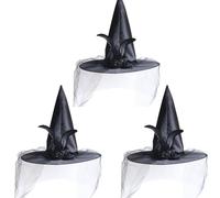 MEISH 3 Pieces Veils Witch Hat with Feather Pointy Witch Hat Halloween Costume Accessories for Masquerade Cosplay Party (Black)