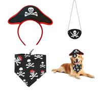 MEISH 3pcs Halloween Pirate Captain Costume Dog Captain Hat Headband Pirate Skull Bandana Blindfold Funny Halloween Outfits Accessories for Dogs Cats