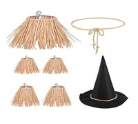 MEISH 7 Pieces Scarecrow Costume Set Adult Deluxe Felt Scarecrow Hat Rope Raffia Scarecrow Straw Kit Halloween Party Accessories for Men and Women