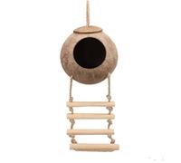 MEISH Gecko Coconut Husk Hut with Ladder Natural Reptile Hideouts Cave Habitat with Hanging Loop for Pets Leopard Gecko