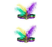 MEISH Mardi Gras Headband Sequin Faux Feather Fascinators Headpieces Masquerade Mask Party Fleur De Lis Hair Band for Women Girls(2)