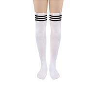 MEISH Thigh High Socks Referee Stripe High Socks Long Tube Stockings Over Knee High Tights Leg Warmers for Women Girls(Black)
