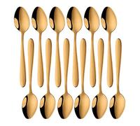 Meisha 12-Piece (5.2inches, 13.6cm) Teaspoons Stainless Steel Tea Spoon Set, Mirror Polishing Spoon with Oval Edge - Gold