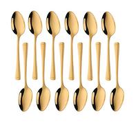 Meisha Dessert Spoons Set of 12, Gold Harley Pattern Stainless Steel Small Spoons, Mirror Finish & Smooth Edge - Everyday Parish Cutlery
