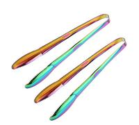 Meisha Stainless Steel Food Tongs, Metal Kitchen Tongs Non-Slip Grip, Heat Resistant Cooking Tongs Set for Ice, Serving, Barbecue, Buffet, Salad, Oven (9-Inch 2 Pieces) - Rainbow
