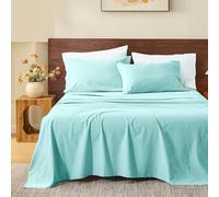 MEISHANG 100% French Pure Linen Sheets California King - Bed Sheets 4 Piece Sets, Soft Durable Flax Linen, Anti-Tear Breathable Moisture Wicking with 16" Deep Pocket (Light Blue)