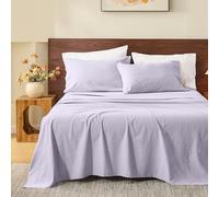 MEISHANG 100% French Pure Linen Sheets California King - Bed Sheets 4 Piece Sets, Soft Durable Flax Linen, Anti-Tear Breathable Moisture Wicking with 16" Deep Pocket (Light Purple)