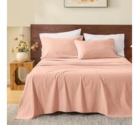 MEISHANG 100% French Pure Linen Sheets California King - Bed Sheets 4 Piece Sets, Soft Durable Flax Linen, Anti-Tear Breathable Moisture Wicking with 16" Deep Pocket (Light Red)