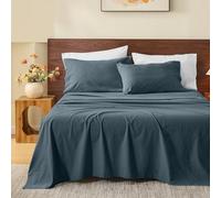 MEISHANG 100% French Pure Linen Sheets California King - Bed Sheets 4 Piece Sets, Soft Durable Flax Linen, Anti-Tear Breathable Moisture Wicking with 16" Deep Pocket (Navy Grey)