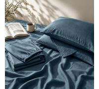 MEISHANG 100% French Pure Linen Sheets California King - Bed Sheets 4 Piece Sets, Soft Durable Flax Linen, Anti-Tear Breathable Moisture Wicking with 16" Deep Pocket (Navy Grey)