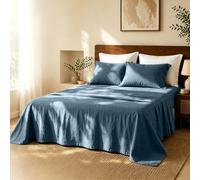 MEISHANG 100% French Pure Linen Sheets California King Size - Extra Deep Pocket Sheet Set, Soft Durable Flax Linen, Anti-Tear Breathable & Moisture Wicking 18-24 Deep Pocket,All Season(Navy Grey)