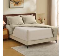 MEISHANG 100% French Pure Linen Sheets California King Size - Extra Deep Pocket Sheet Set, Soft Durable Flax Linen, Anti-Tear Breathable & Moisture Wicking 18-24 Deep Pocket,All Season(Brown Taupe)