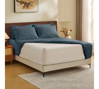 MEISHANG 100% French Pure Linen Sheets California King Size - Extra Deep Pocket Sheet Set, Soft Durable Flax Linen, Anti-Tear Breathable & Moisture Wicking 18-24 Deep Pocket,All Season(Navy Grey)